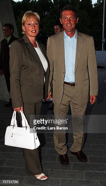 Former national player Karl Heinz Foerster poses with his wife prior to Hansi Muellers 50th birthday and 25th anniversary of the World Cup Final 1982...