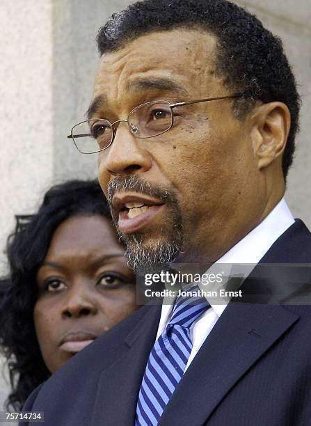 Billy Martin , attorney for Atlanta Falcons quarterback Michael Vick, appears with Vick's mother Brenda Vick as he talks to reporters after a bond...