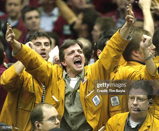 Flurry of activity is seen on the floor of the Chicago Mercantile Exchange's Eurodollar Futures Pit March 19, 2002 in Chicago, IL. The Federal...