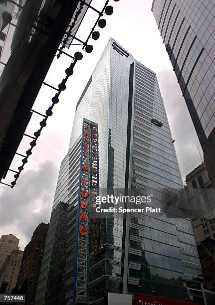 The new Ernst & Young U.S. Headquarters tower above Times Square March 19, 2002 in New York City. The recently completed 37-story building which will...
