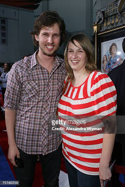 John Heder and wife Kristen Heder arrive at the Los Angeles Premiere of Hot Rod held at The Manns Chinese Theater on July 26, 2007 in Hollywood,...