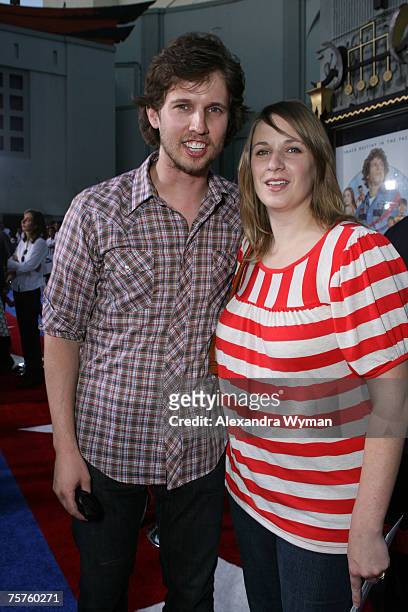 John Heder and wife Kristen Heder arrive at the Los Angeles Premiere of Hot Rod held at The Manns Chinese Theater on July 26, 2007 in Hollywood,...