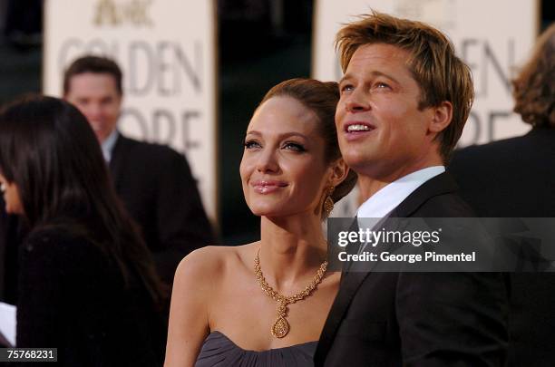 Brad Pitt, nominee Best Performance by an Actor in a Supporting Role in a Motion Picture for "Babel" and Angelina Jolie