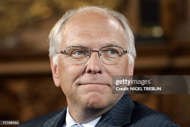 Lars Goeran Josefsson, CEO of Swedish energy supplier Vattenfall, waits for the start of a TV interview for the show "Management Forum" 26 July in...