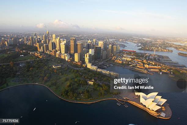 aerial view of the sydney opera house and sydney city - wt1 stock pictures, royalty-free photos & images