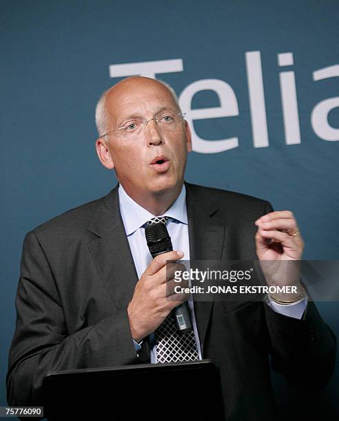 Incoming chief executive officer of TeliaSonera AB, Lars Nyberg, speaks 27 July 2007 during the presentation of second-quarter earnings of the...