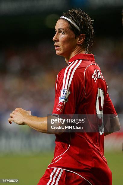 Fernando Torres of Liverpool in action during the pre-season Barclays Asia Trophy final match between Liverpool FC and Portsmouth FC at Hong Kong...