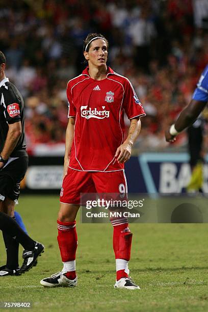 Fernando Torres of Liverpool in action during the pre-season Barclays Asia Trophy final match between Liverpool FC and Portsmouth FC at Hong Kong...