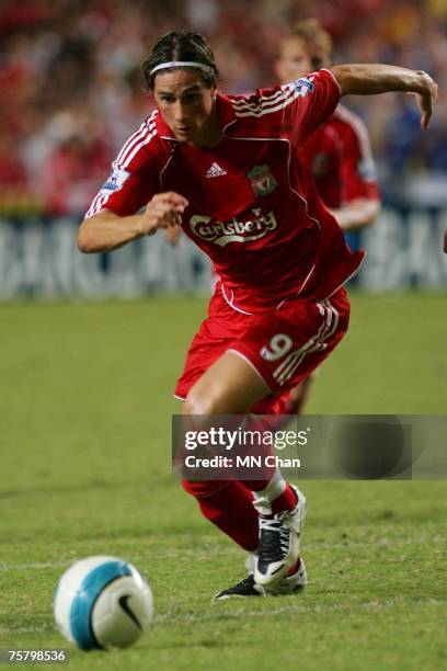 Fernando Torres of Liverpool in action during the pre-season Barclays Asia Trophy final match between Liverpool FC and Portsmouth FC at Hong Kong...
