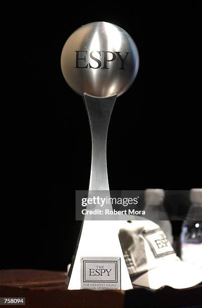 The ESPY award, which will be presented July 10, 2002 at ESPN's 10th Annual ESPY Awards Show, is on dispaly April 9, 2002 in Hollywood, CA.