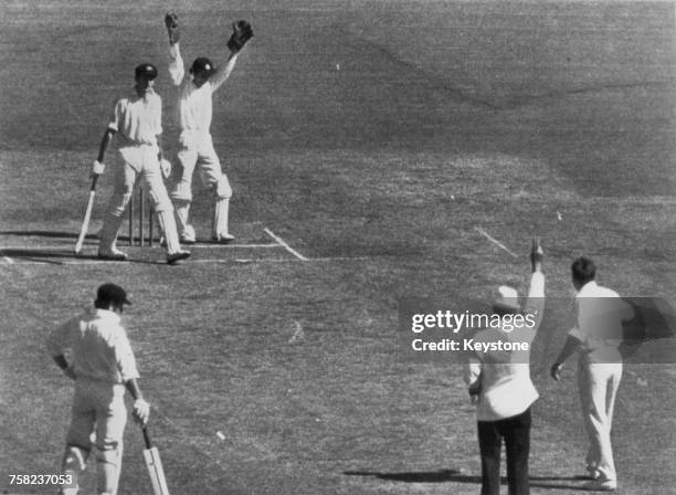 Australia captain Bill Lawry is out for 27 after being caught by Alan Knott off Ray Illingworth during the first One Day International between...