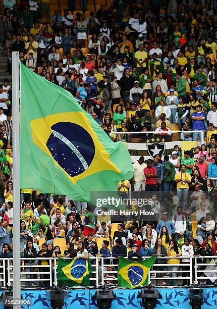 The Brazilian flag is seen during the Women's Gold Medal Match against the United States of America at the 2007 XV Pan American Games at Maracana...