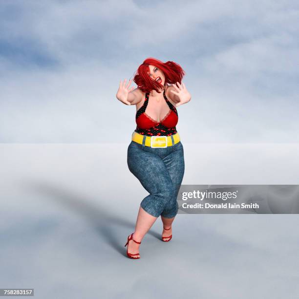 overweight woman dancing - fat woman dancing stockfoto's en -beelden