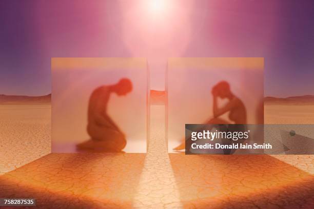 separated couple in suspended animation in desert - hot wives photos stock pictures, royalty-free photos & images