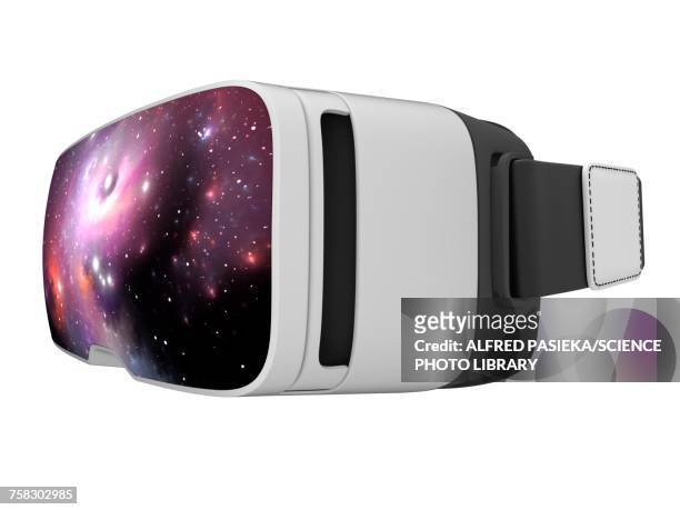 virtual reality headset in science, illustration - virtual reality stock illustrations