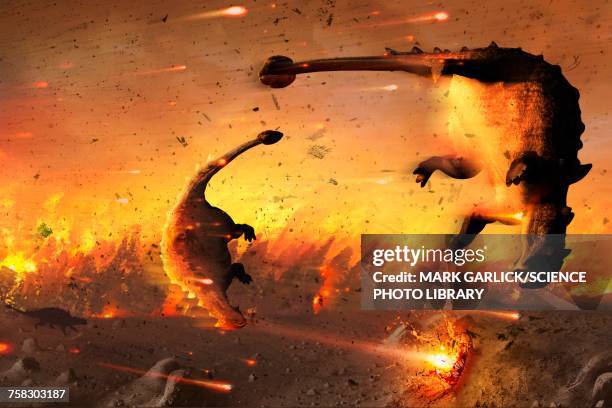 stockillustraties, clipart, cartoons en iconen met dinosaur extinction, illustration - dinosaurus