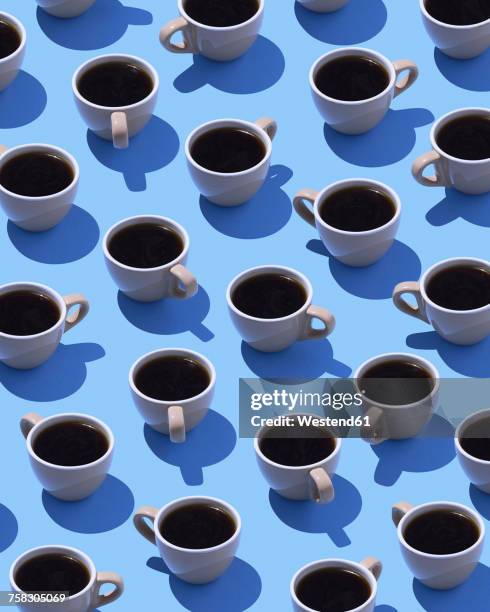 stockillustraties, clipart, cartoons en iconen met coffee cups on light blue ground, 3d rendering - koffie