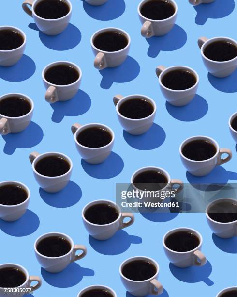 illustrations, cliparts, dessins animés et icônes de coffee cups on light blue ground, 3d rendering - blue cup