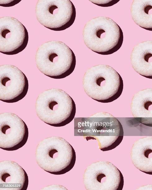 doughnuts on pink background - flat lay stock illustrations