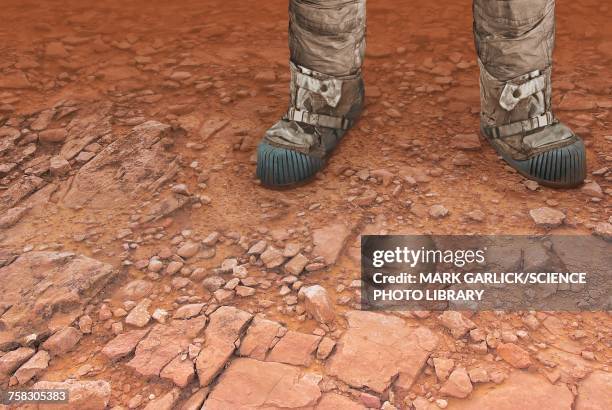 artwork of a man on mars, illustration - mars planet stock-grafiken, -clipart, -cartoons und -symbole