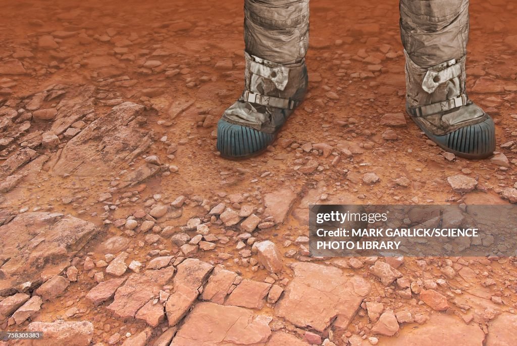 Artwork of a man on Mars, illustration
