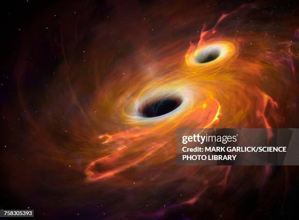 artwork of black holes merging, illustration - black hole stock illustrations