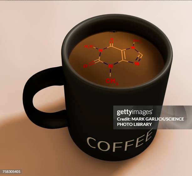 stockillustraties, clipart, cartoons en iconen met artwork of caffeine in coffee, illustration - caffeine molecule