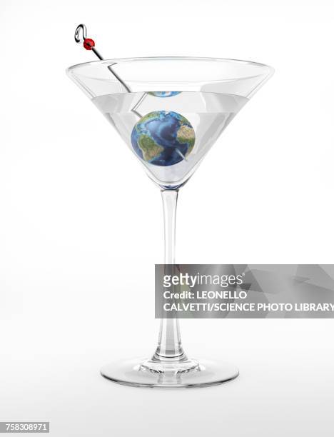 cocktail glass with planet earth, illustration - cocktail party stock illustrations