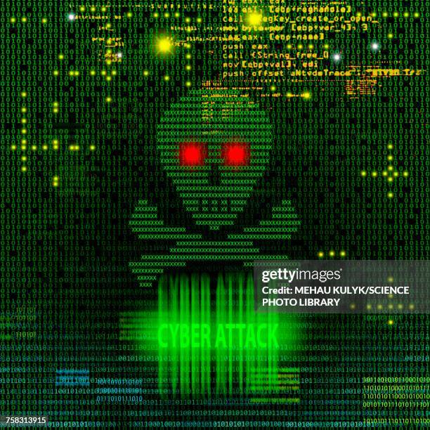 cyber attack, illustration - cyber warfare stock illustrations