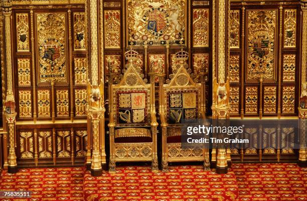 Thrones used in State Opening of Parliament ceremony, House of Lords, United Kingdom