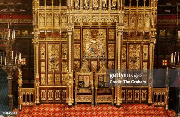 Thrones used in State Opening of Parliament ceremony, House of Lords, Houses of Parliament, England, United Kingdom