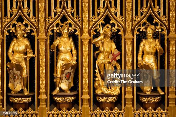 Detail of throne used in State Opening of Parliament ceremony, House of Lords, London, England, United Kingdom