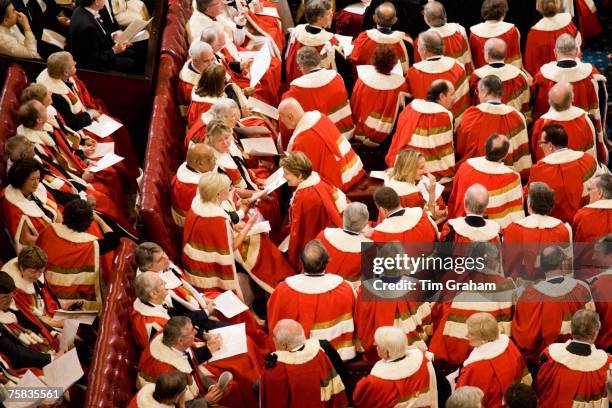 Members of House of Lords seated at State Opening of Parliament, London, United Kingdom