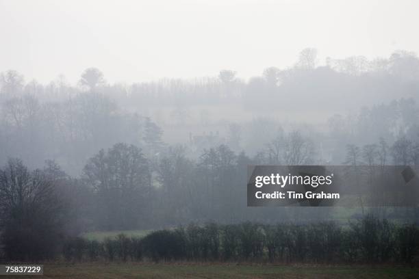 Oxfordshire landscape in fog, United Kingdom