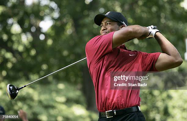 Tiger Woods during the fourth and final round of the AT&T National held at Congressional Country Club in Bethesda, Maryland, on July 8, 2007.