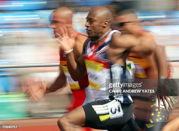 Great Britain's Marlon Devonish races in the mens 100m semi-final during the Norwich Union World Trials and UK Championships, at the Manchester...