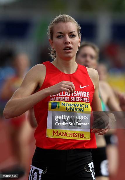 Dejected Becky Lyne after finishing low down in the final of the Womens 1500 metres during the Norwich Union World Trials and UK Championships at...