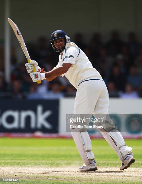 Laxman of India hits out during day three of the Second Test match between England and India at Trent Bridge on July 29, 2007 in Nottingham, England.