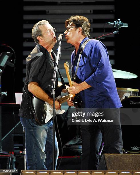 Eric Clapton and Robbie Robertson perform at Eric Clapton's Crossroads Guitar Festival 2007 to benefit the Crossroads Centre in Antigua July 28, 2007...