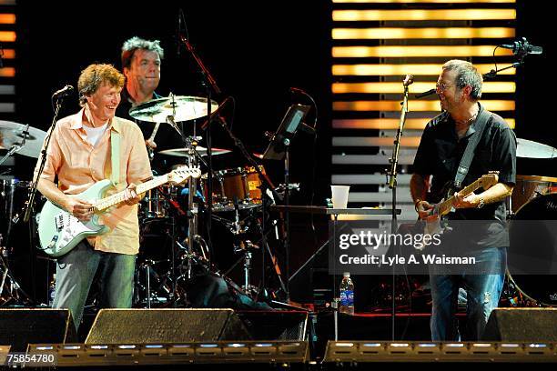 Steve Winwood and Eric Clapton perform at Eric Clapton's Crossroads Guitar Festival 2007 to benefit the Crossroads Centre in Antigua July 28, 2007 in...
