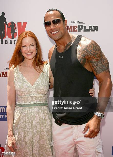 Actress Marcia Cross and actor Duane "The Rock" Johnson at the Summer on the Pier benefiting "The Rock" Foundation event at the Malibu Pier on July...