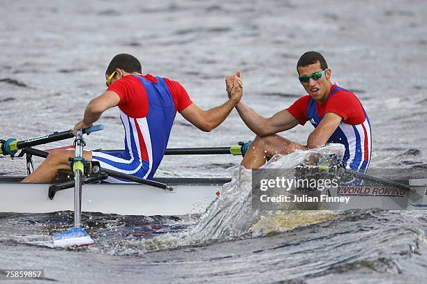 Maxime Goisset and Fabien Dufour of France celebrate winning Gold after the Lightweight Double Sculls final during the World Rowing U23 Championships...