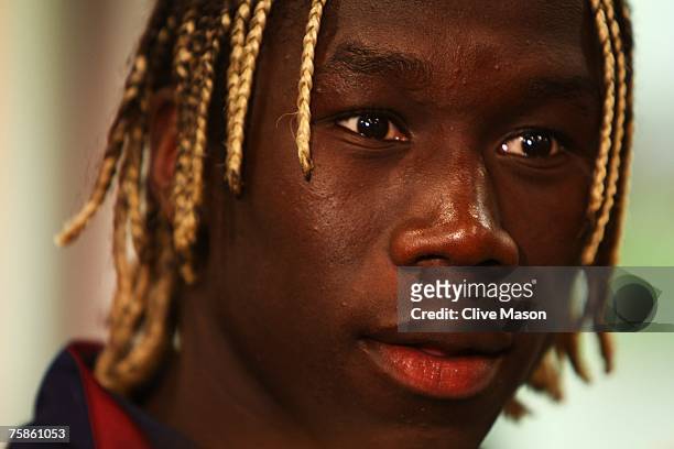 Bakari Sagna of Arsenal speaks to media after the 'Emirates Cup' match between Arsenal and Paris St Germain at the Emirates Stadium on July 28, 2007...