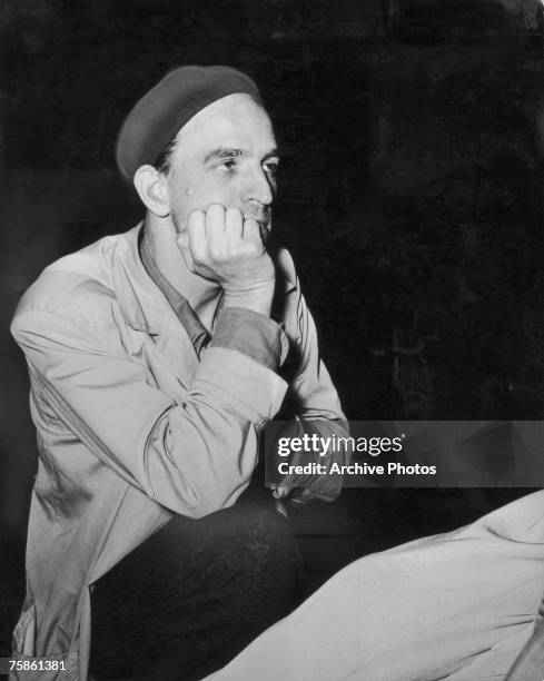 Swedish film director Ingmar Bergman deep in thought, 25th October 1959.
