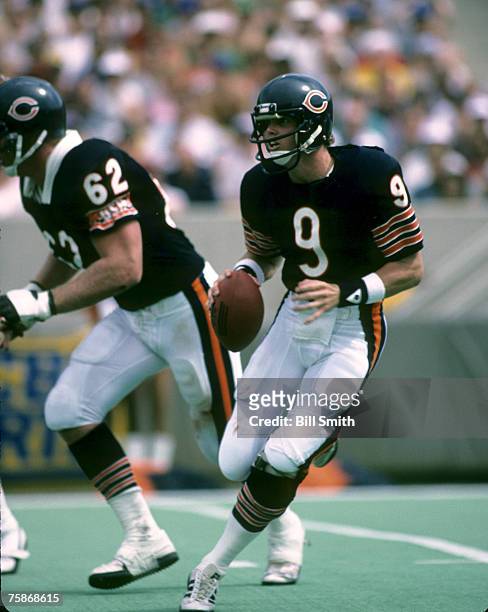 Chicago Bears quarterback Jim McMahon drops back to pass during a 34-14 victory over the Tampa Bay Buccaneers on September 2 at Soldier Field in...