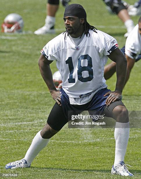 Donte Stallworth in action during a New England Patriots a mini-camp practice session, Foxborough, Massachusetts, Thursday, June 7, 2007.