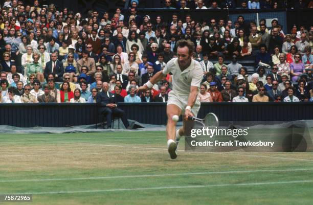 Australian tennis player Rod Laver competing in the Men's Singles tournament at the Wimbledon Lawn Tennis Championships, London, 1971.