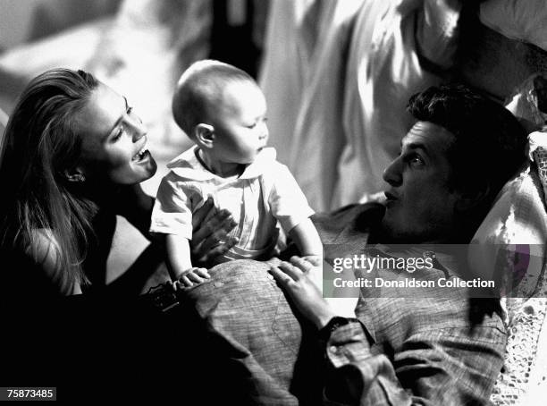 Actor Sean Penn and his girlfriend Robin Wright with their baby daughter Dylan at their residence in Malibu, California.