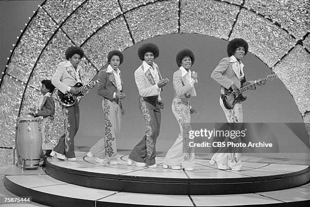 Popular American singing group The Jackson Five perform on an episode of 'The Sonny and Cher Comedy Hour,' January 18, 1973. Pictured are, from left,...