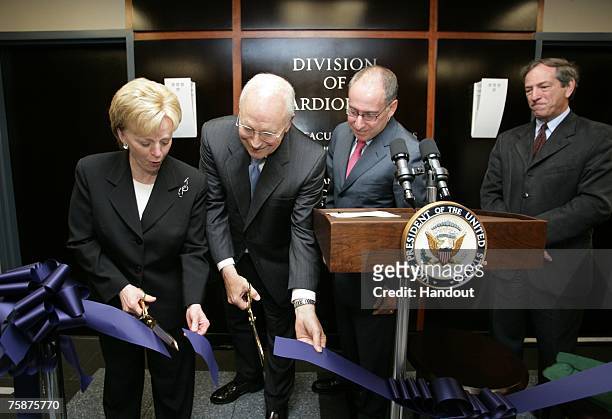 In this photo provided by the White House, U.S. Vice President Dick Cheney and Mrs. Lynne Cheney cut the ceremonial ribbon to inaugurate the Richard...